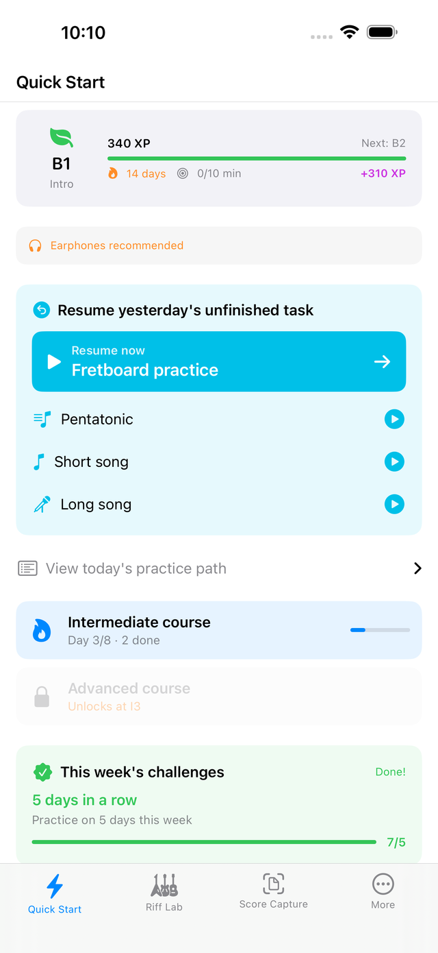 Quick Start — daily routine, courses, challenges