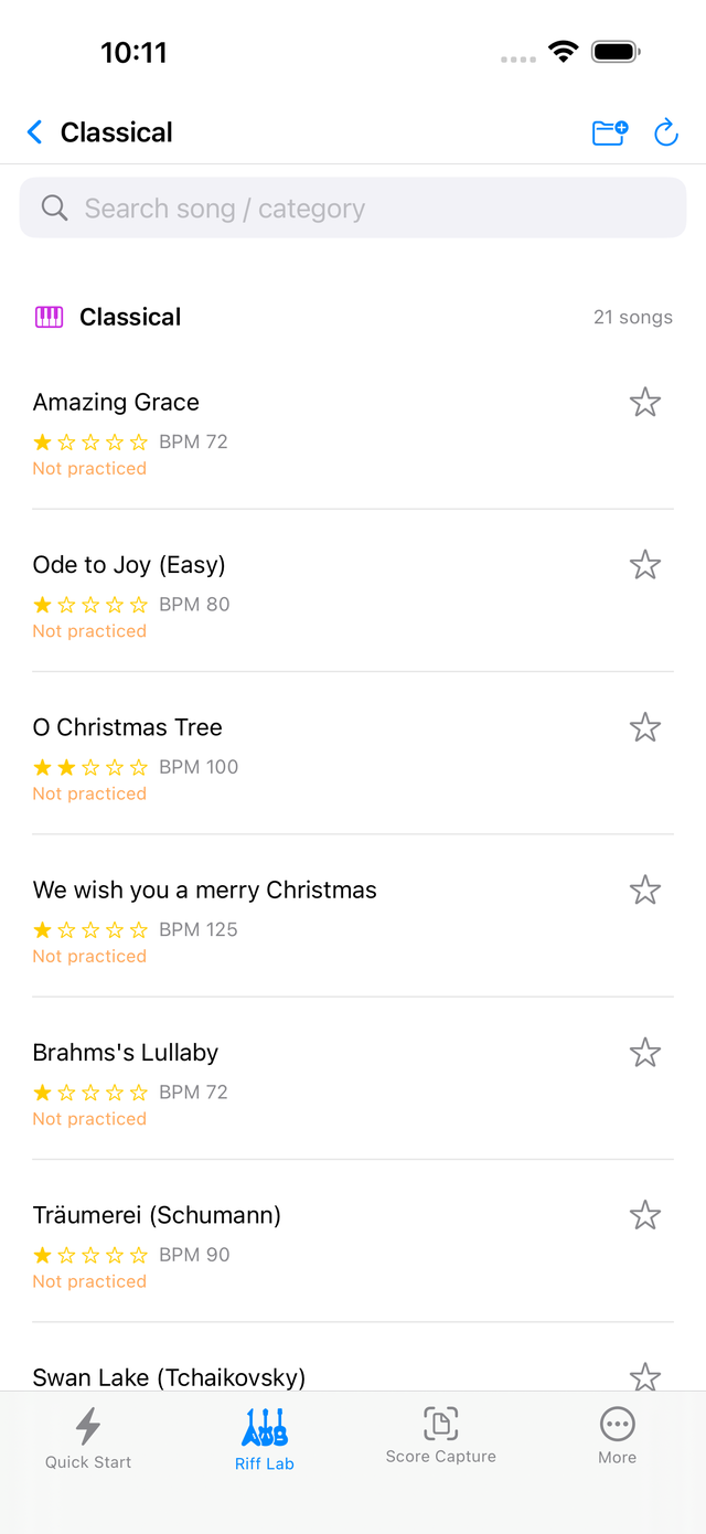 Song library — Classical, kids songs, Korean songs